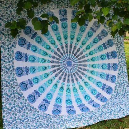 White Hippie Mandala Twin Size Tapestry Throw..