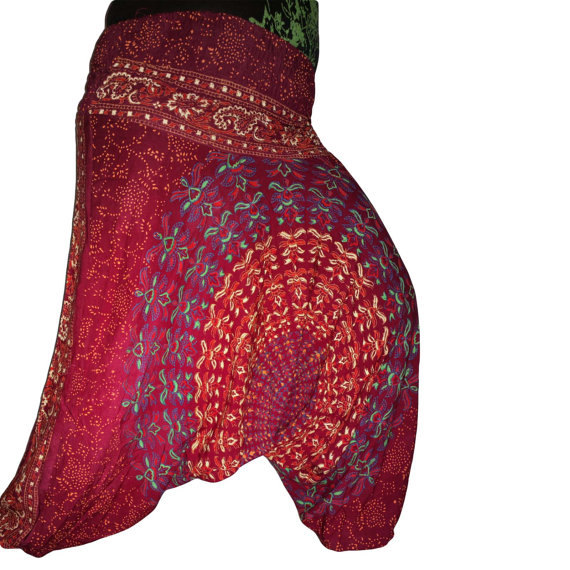 Maroon Mandala Print Hippy Goa Harem Hose Sarouel Harem Pants Trousers Boho Indian Baggy Afghani Trousers