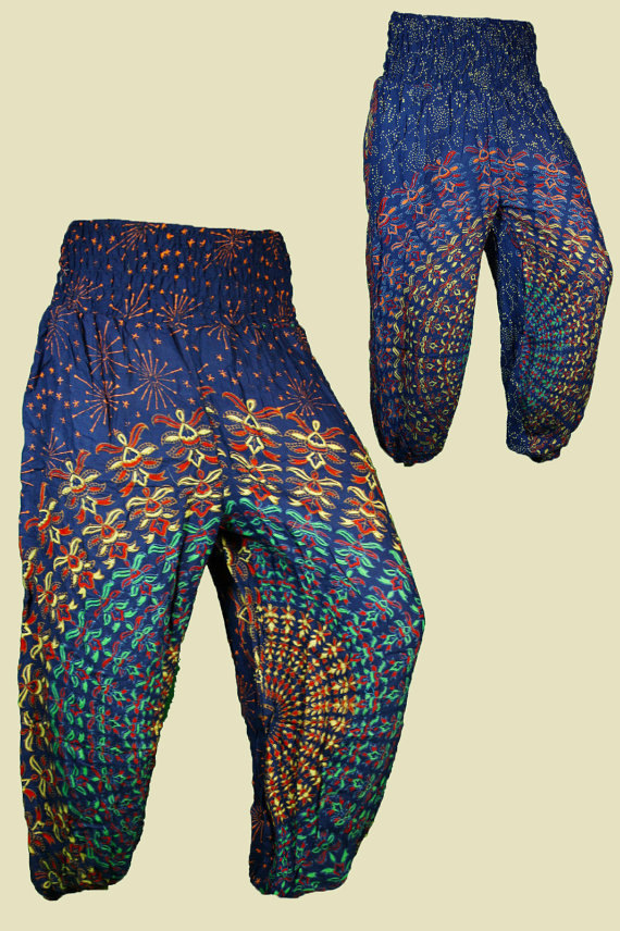 Blue Haremhose Sarouels Trousers Goa Indian Beach Summer Comfortable Long Yoga Pants Harems, Casual Pants