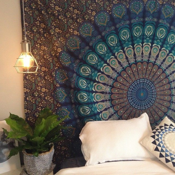 - Pack Of Two Pleasent Blue Dorm Design Summer Nights Hippy Mandala Wall Tapestry Bohemian Twin Size Hanging Dorm Decor Bedroom Bed Spread