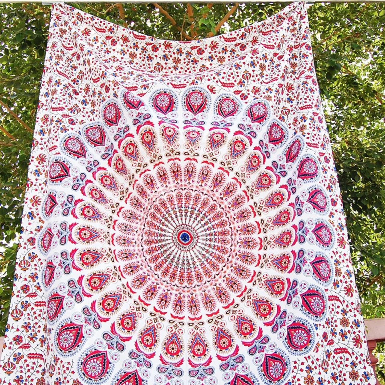 Beautiful Pink Peacock Design Mandala Hippie Tapestry Wall Hanging Bedding Bedspread Twin Ethnic Throw