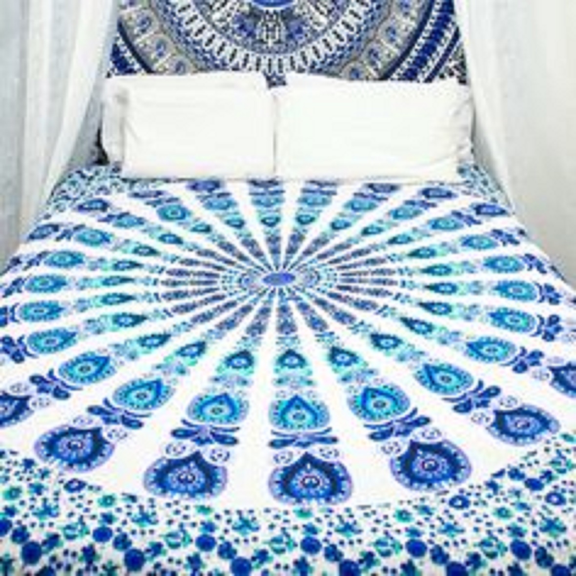 White Hippie Mandala Twin Size Tapestry Throw Indian Wall Hanging Bedspread Bohemian Decor