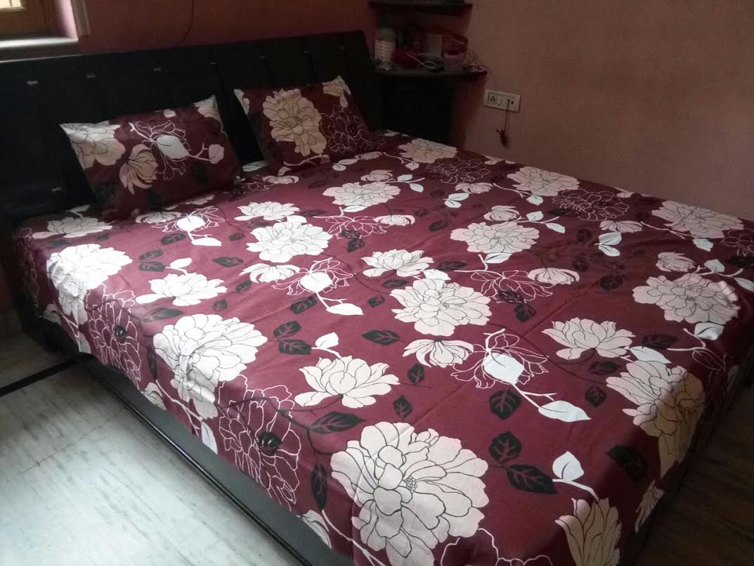 Two Pillow Cases .brown Flower Color Indian Queen Size Bedsheet Set, Hippy Bedsheet, Picknic Blanket, Room Divider, Bed Spread
